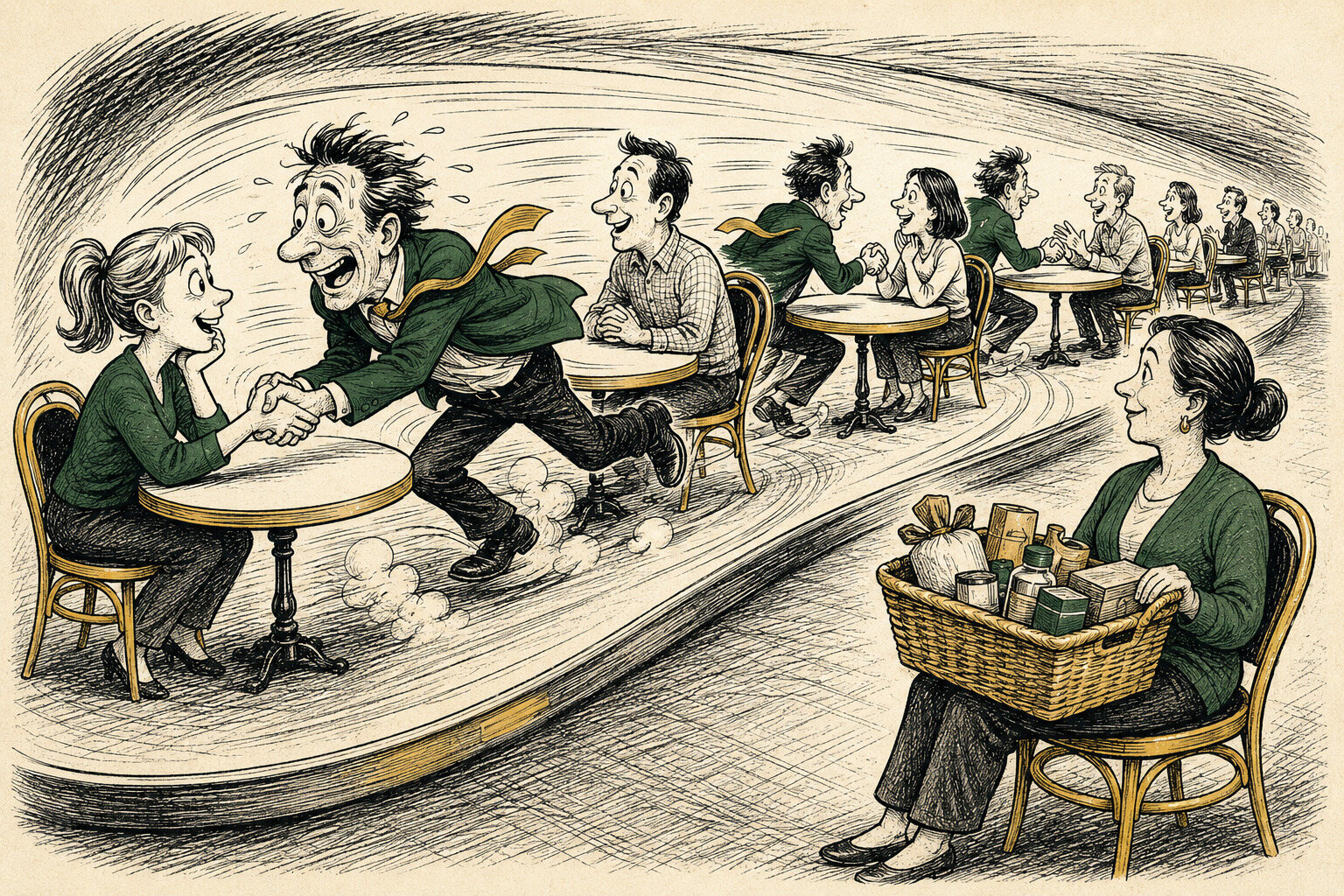 A business owner speed-dates new buyers while ignoring a loyal customer